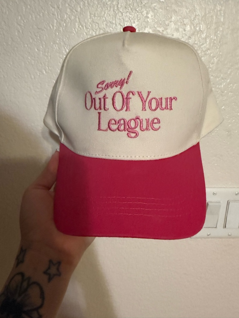 Sorry! Out Of Your League Pink & White Trucker Hat